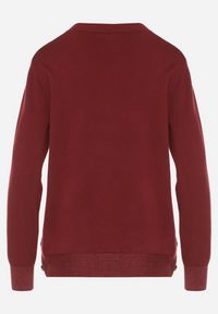 Born2be - Bordowy Sweter z Guzikami z Boku Tusiana. Okazja: na co dzień. Kolor: czerwony. Materiał: jeans. Styl: klasyczny, casual #2