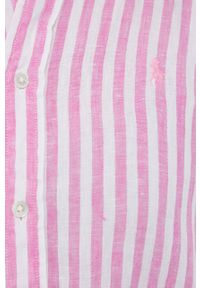 Polo Ralph Lauren koszula lniana damska kolor różowy regular z kołnierzykiem klasycznym. Typ kołnierza: polo, kołnierzyk klasyczny. Kolor: różowy. Materiał: len. Długość rękawa: długi rękaw. Długość: długie. Styl: klasyczny