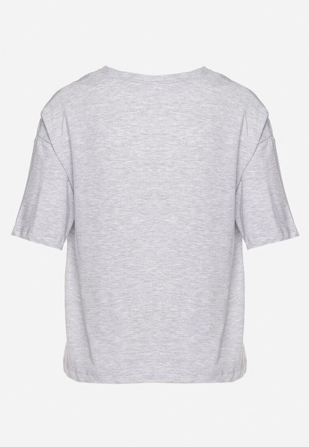 Born2be - Jasnoszary Bawełniany T-shirt z Ozdobnym Nadrukiem na Przodzie Sadla. Kolor: szary. Materiał: bawełna. Wzór: nadruk