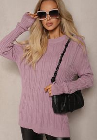 Renee - Fioletowy Sweter z Wiskozą Ozdobiony Tłoczeniem Savra. Okazja: na randkę, na co dzień. Kolor: fioletowy. Materiał: wiskoza. Wzór: aplikacja. Styl: casual, elegancki #4