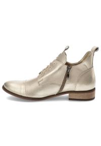 Złote Botki Armodo Stylowe Obuwie Damskie. Zapięcie: sznurówki. Kolor: złoty. Materiał: skóra, materiał. Obcas: na obcasie. Styl: elegancki. Wysokość obcasa: średni #6