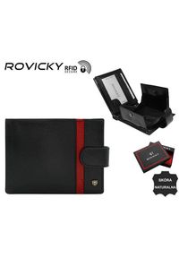ROVICKY - Portfel skórzany Rovicky N61L-RVTP czarny. Kolor: czarny. Materiał: skóra. Wzór: aplikacja