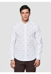 Pako Lorente - PAKO LORENTE - Biała koszula męska w wiśnie. Okazja: na co dzień. Kolor: biały. Materiał: elastan, bawełna. Długość rękawa: długi rękaw. Długość: długie. Styl: casual #1