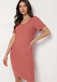Born2be - Różowa Casualowa Sukienka z Bawełną Lumelisse. Okazja: na co dzień. Kolor: różowy. Materiał: bawełna. Typ sukienki: proste. Styl: casual