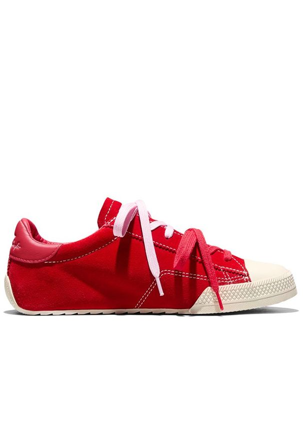 Buty unisex Converse Chuck Taylor Lo A17859C - czerwone. Kolor: czerwony. Materiał: zamsz, skóra, guma. Szerokość cholewki: normalna. Wzór: aplikacja. Obcas: na obcasie. Model: Converse All Star