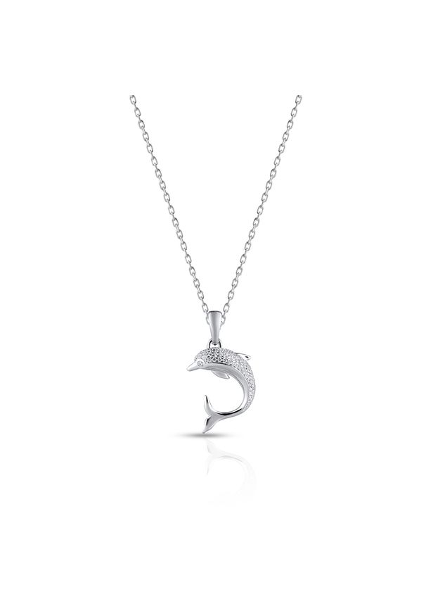 W.KRUK - Wisiorek srebrny delfin. Materiał: srebrne. Kolor: srebrny. Wzór: aplikacja. Kamień szlachetny: cyrkonia