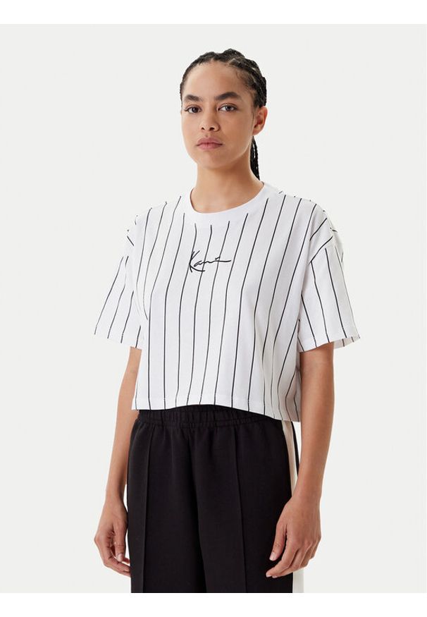 Karl Kani T-Shirt Small Signature Essential Pinstripe 6137879 Biały Relaxed Fit. Kolor: biały. Materiał: bawełna