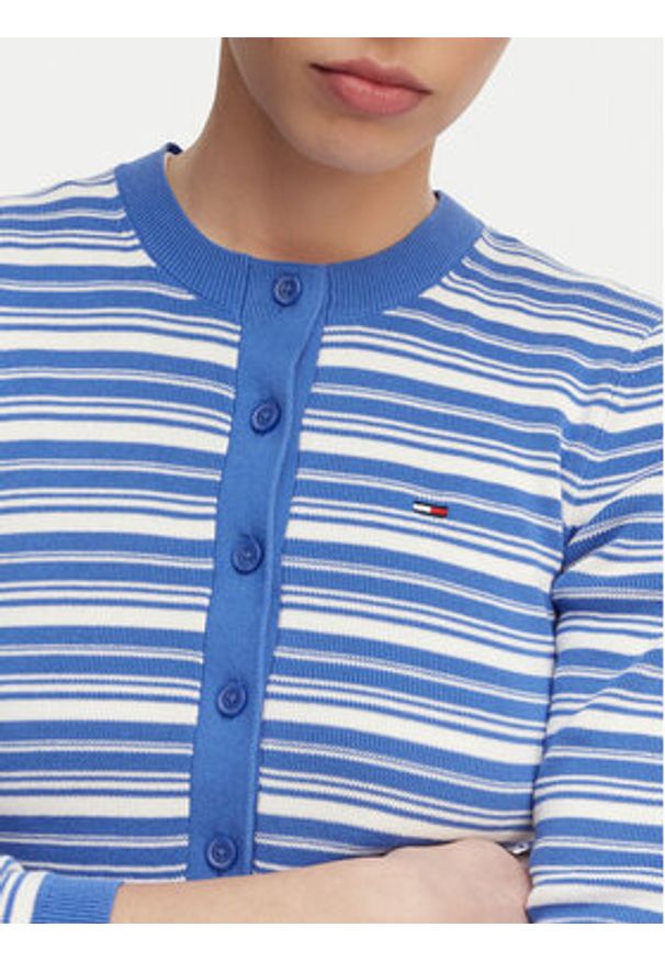 Tommy Jeans Kardigan DW0DW22314 Niebieski Slim Fit. Kolor: niebieski. Materiał: bawełna