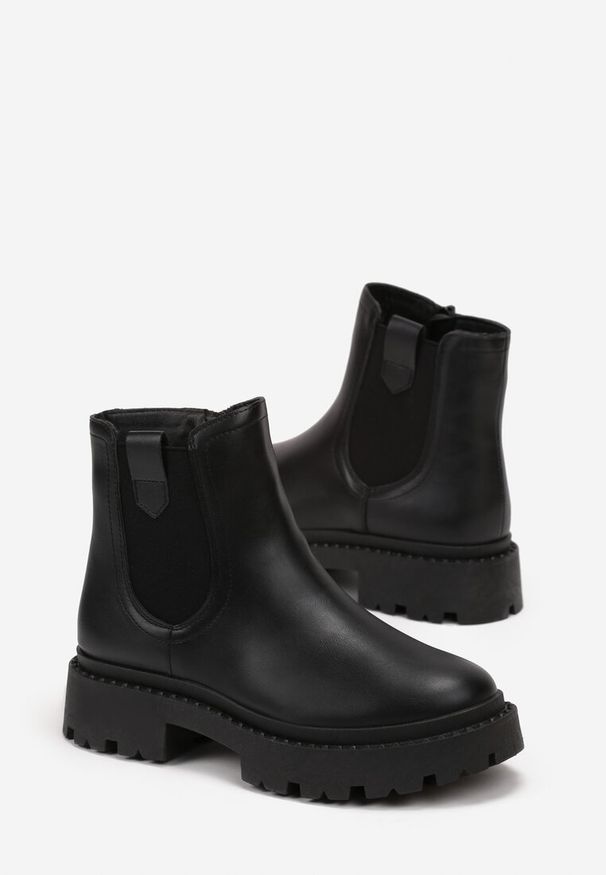 Born2be - Czarne Botki Sztyblety na Platformie z Elastyczną Wstawką Isilinda. Okazja: na co dzień. Kolor: czarny. Materiał: jeans. Obcas: na platformie. Styl: casual, elegancki, wizytowy