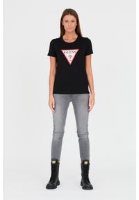 Guess - GUESS Czarny damski t-shirt bawełniany Original Tee, Rozmiar L. Kolor: czarny. Materiał: bawełna #6