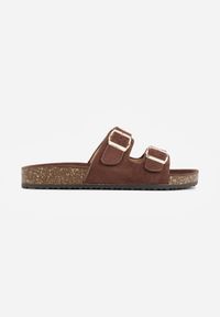 Born2be - Ciemnobrązowe Klapki z Regulowanymi Paskami i Profilowaną Wkładką Rida. Okazja: na co dzień. Kolor: brązowy. Materiał: jeans, len. Wzór: paski. Sezon: lato. Styl: casual #7