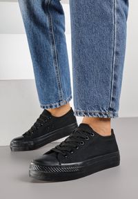 Born2be - Czarne Trampki Vices na Grubszej Podeszwie pod Kostkę Tilomea. Okazja: na co dzień. Zapięcie: sznurówki. Kolor: czarny. Materiał: jeans. Styl: casual #4