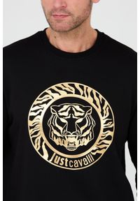 Just Cavalli - JUST CAVALLI Czarna bluza T-round Gold. Kolor: czarny. Wzór: nadruk