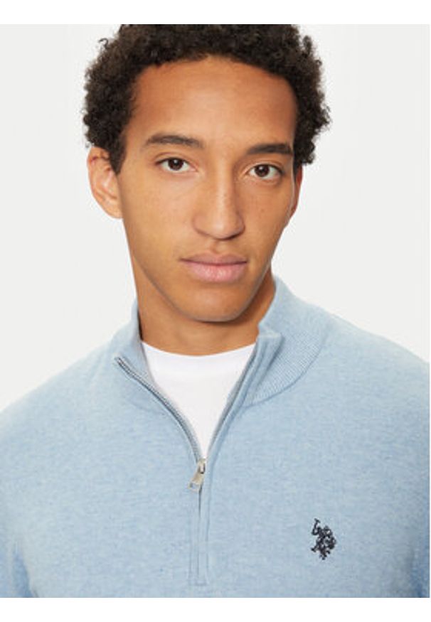 U.S. Polo Assn. Sweter MUP2963 Błękitny Regular Fit. Typ kołnierza: polo. Kolor: niebieski. Materiał: bawełna