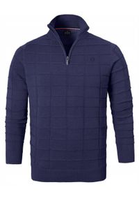 Elegancki Sweter Męski (Zamek) - Pako Jeans - Wysoki Dekolt, Granatowy. Kolor: niebieski. Materiał: bawełna. Styl: elegancki