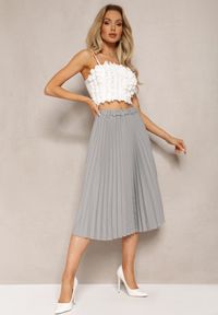 Renee - Ciemnoszara Spódnica Midi z Plisami High Waist Jasmira. Stan: podwyższony. Kolor: szary #5