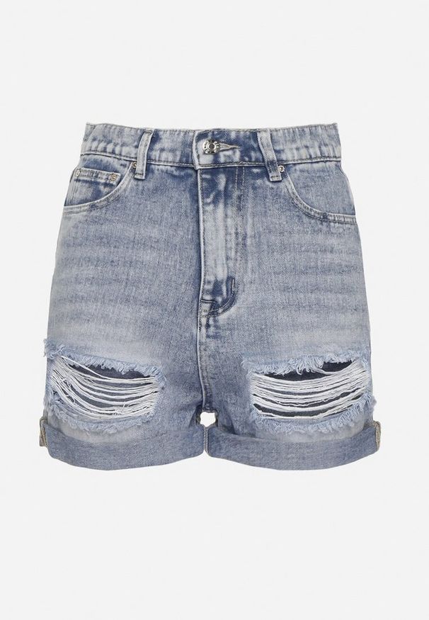 Born2be - Niebieskie Szorty Bawełniane Jeansowe z Dziurami Pelolia. Okazja: na co dzień. Kolor: niebieski. Materiał: jeans, bawełna. Sezon: lato. Styl: młodzieżowy, elegancki, wizytowy, casual, klasyczny