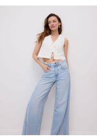 Reserved - Jeansy wide leg z przeszyciami - niebieski. Kolor: niebieski