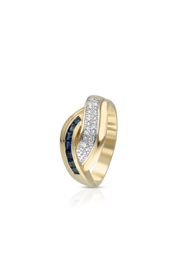 W.KRUK Unikalny Pierścionek Złoty - złoto 585, Diament 0,10ct,szafir - ZIN/PB+276K. Materiał: złote. Kolor: złoty. Kamień szlachetny: szafir, diament
