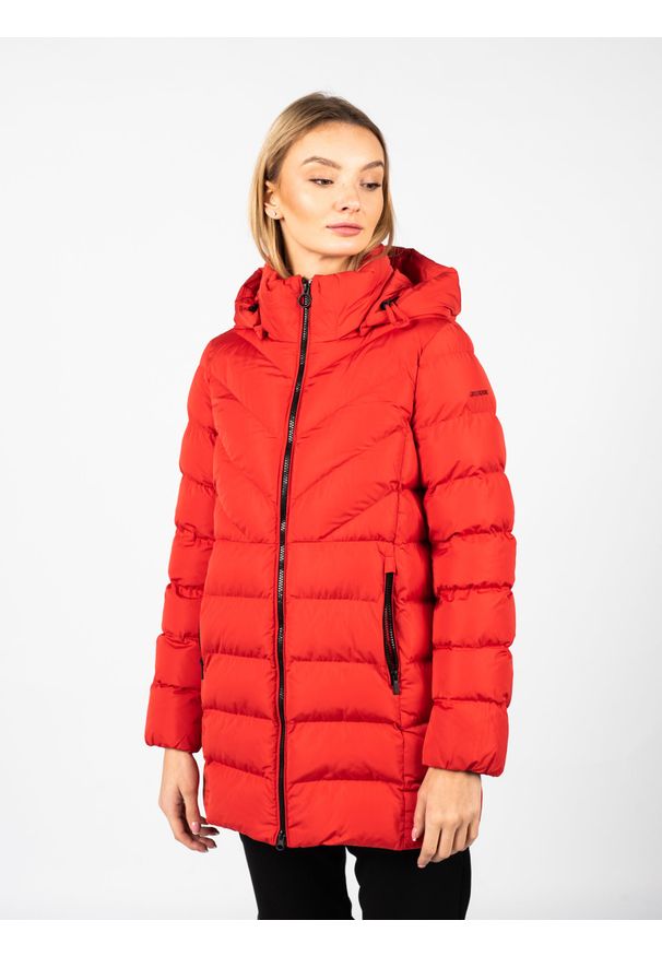 Geox Kurtka "Spherica" | W2628Q T2506 | Kobieta | Czerwony. Okazja: na co dzień. Typ kołnierza: kaptur. Kolor: czerwony. Materiał: poliester. Styl: casual