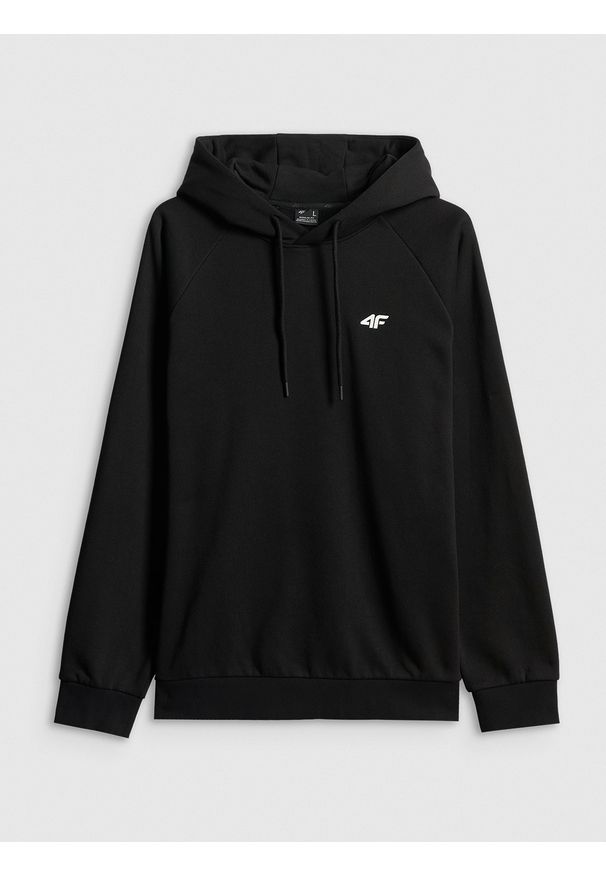 4f - 4F Bluza dresowa regular z kapturem męska - czarna L. Okazja: na co dzień. Typ kołnierza: kaptur. Kolor: czarny. Materiał: dresówka. Długość rękawa: raglanowy rękaw. Styl: casual, sportowy
