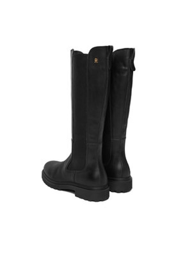 TOMMY HILFIGER - Tommy Hilfiger Kozaki Th Lthr Cleated Long Boot FW0FW08985 Czarny. Kolor: czarny. Materiał: skóra