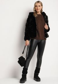 Born2be - Czarne Legginsy z Ekoskóry z Wysokim Stanem i Wsuwanymi Kieszeniami Rievalia. Stan: podwyższony. Kolor: czarny. Materiał: skóra. Sezon: zima #5