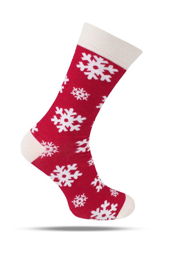 His Story - Tematyczne Skarpetki Bawełniane - Świąteczne w Płatki Śniegu. Kolor: czerwony. Materiał: elastan, bawełna, poliamid