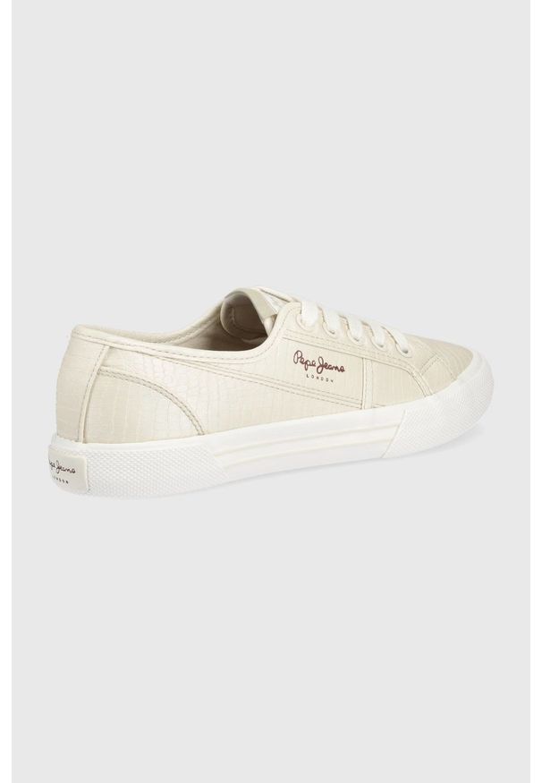 Pepe Jeans tenisówki brady w snake damskie kolor beżowy. Nosek buta: okrągły. Zapięcie: sznurówki. Kolor: beżowy. Materiał: guma