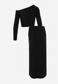 Born2be - Czarny Marszczony Komplet z Kwiatowymi Aplikacjami Bluzka i Spódnica Bervisse. Kolor: czarny. Wzór: aplikacja, kwiaty #8