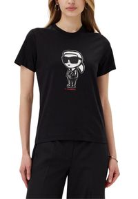 Karl Lagerfeld - KARL LAGERFELD Czarny damski t-shirt Ikon Sketch Karl. Kolor: czarny #4