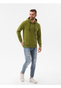 Ombre Clothing - Bluza męska z kapturem B1155 - oliwkowa - XXL. Typ kołnierza: kaptur. Kolor: oliwkowy. Materiał: dresówka, bawełna, jeans, dzianina, poliester