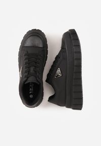 Born2be - Czarne Casualowe Sneakersy VICES na Grubej Podeszwie z Tłoczeniami Therelle. Okazja: na co dzień. Kolor: czarny. Materiał: dzianina, jeans #8