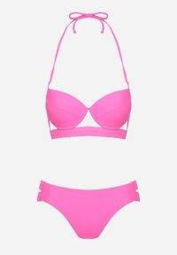 Born2be - Fuksjowe Bikini Biustonosz i Majtki Typu Figi Ozdobione Wycięciami Kinlira. Kolor: różowy. Wzór: aplikacja #2