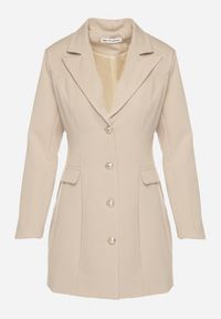 Born2be - Beżowa Taliowana Sukienka z Wiskozą o Jednorzędowym Marynarkowym Kroju Bonigala. Typ kołnierza: dekolt w serek. Kolor: beżowy. Materiał: wiskoza. Styl: klasyczny, elegancki #3