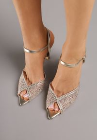Renee - Złote Eleganckie Sandały na Szpilce Ozdobione Cyrkoniami Viofera. Zapięcie: sprzączka. Kolor: złoty. Materiał: jeans. Wzór: aplikacja. Sezon: lato. Obcas: na szpilce. Styl: elegancki #2