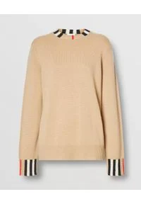 Burberry - BURBERRY - Beżowy sweter z kaszmiru. Kolor: beżowy. Materiał: kaszmir. Wzór: aplikacja. Sezon: jesień #2