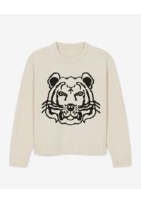 Kenzo - KENZO - Dwustronny wełniany sweter K-Tiger. Kolor: beżowy. Materiał: wełna. Długość rękawa: długi rękaw. Długość: długie. Styl: klasyczny #1