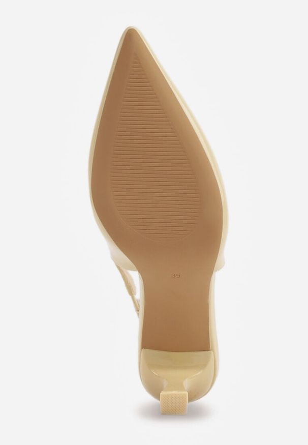 Renee - Żółte Eleganckie Szpilki Slingback VICES z Ozdobną Aplikacją przy Pasku Natera. Zapięcie: pasek. Kolor: żółty. Wzór: aplikacja. Obcas: na szpilce. Styl: elegancki. Wysokość obcasa: średni