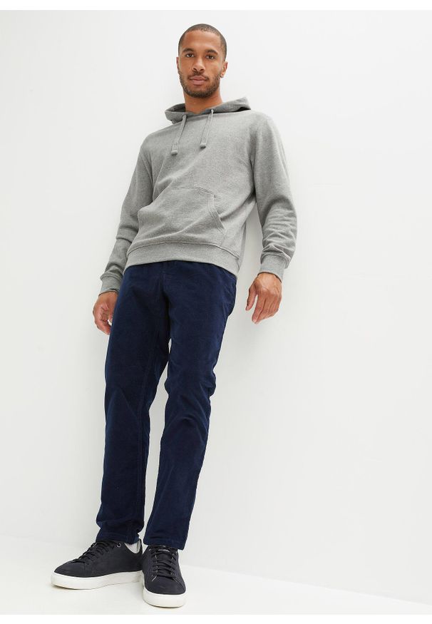 bonprix - Spodnie sztruksowe z gumką w talii, regular fit, prosta nogawka. Kolor: niebieski. Materiał: sztruks. Długość: krótkie