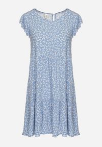 Born2be - Niebieska Bawełniana Sukienka o Rozkloszowanym Kroju z Falbanką Anettes. Kolor: niebieski. Materiał: bawełna. Długość rękawa: krótki rękaw. Typ sukienki: rozkloszowane. Styl: klasyczny #3