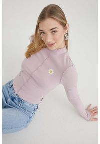 Vans longsleeve damski kolor różowy z półgolfem. Kolor: różowy. Materiał: dzianina, prążkowany. Długość rękawa: długi rękaw. Wzór: aplikacja #1