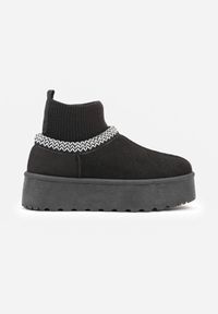 Born2be - Czarne Śniegowce VICES na Grubej Podeszwie z Haftem i Skarpetkową Cholewką Enantia. Okazja: na co dzień. Kolor: czarny. Materiał: jeans. Szerokość cholewki: normalna. Wzór: haft. Styl: casual, elegancki #3