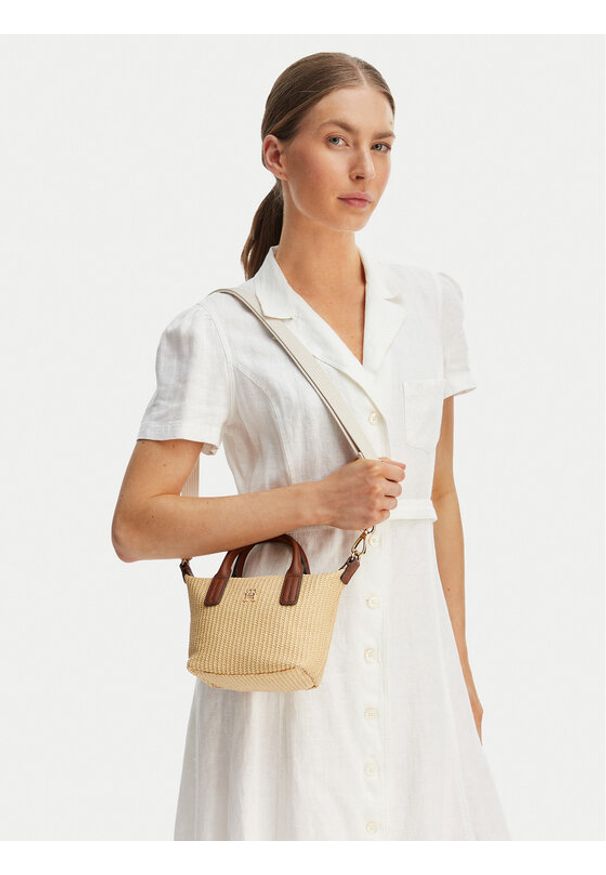 TOMMY HILFIGER - Tommy Hilfiger Torebka Popette Micro Tote Raffia AW0AW18526 Beżowy. Kolor: beżowy