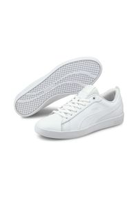 Puma - Damskie buty sportowe Smash v2 Leather PUMA White. Zapięcie: sznurówki. Kolor: biały. Materiał: skóra, materiał. Szerokość cholewki: normalna. Sport: turystyka piesza