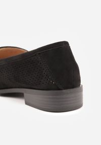 Born2be - Czarne Ażurowe Mokasyny Vices ze Skórzaną Wkładką Felastra. Okazja: na co dzień. Kolor: czarny. Materiał: skóra. Wzór: ażurowy. Obcas: na obcasie. Styl: casual, klasyczny, elegancki. Wysokość obcasa: niski #5