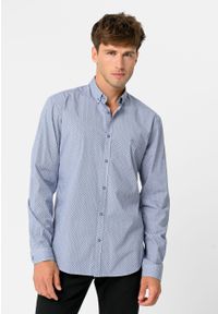 Volcano - Wzorzysta koszula, Slim Fit, K-OPULUS. Typ kołnierza: button down. Kolor: niebieski. Materiał: materiał, bawełna. Długość rękawa: długi rękaw. Długość: długie. Wzór: geometria. Styl: elegancki