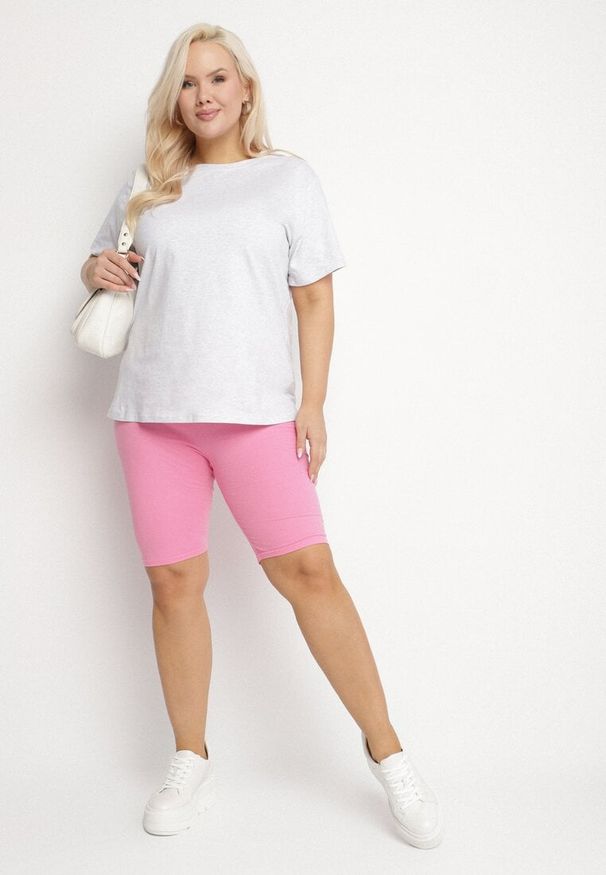 Born2be - Jasnoróżowe Szorty Kolarki z Bawełny Faniren. Kolekcja: plus size. Kolor: różowy. Materiał: bawełna