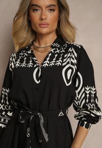 Renee - Czarna Koszulowa Sukienka z Wiskozą w Azteckie Wzory Averisa. Kolor: czarny. Materiał: wiskoza. Sezon: lato, wiosna. Typ sukienki: koszulowe. Styl: elegancki #4