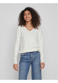 Vila Sweter Ril 14042769 Biały Regular Fit. Kolor: biały. Materiał: wiskoza